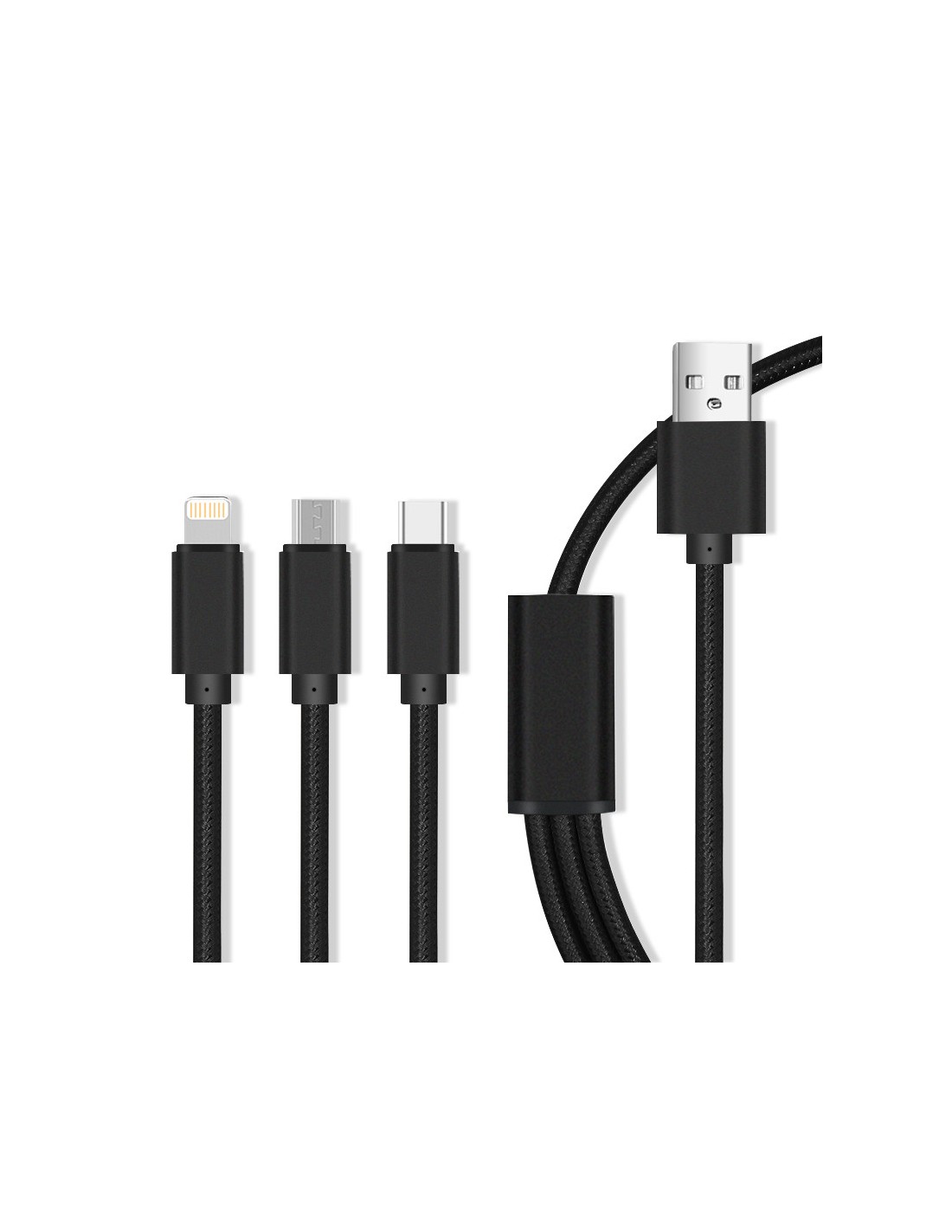 Cable USB Triplug 3-en-1 USB-A vers Micro-USB / USB-C / Lightning