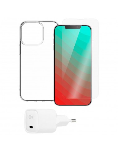 Pack iPhone 13 Pro Max avec Coque transparente - Film verre trempé - Chargeur 30W